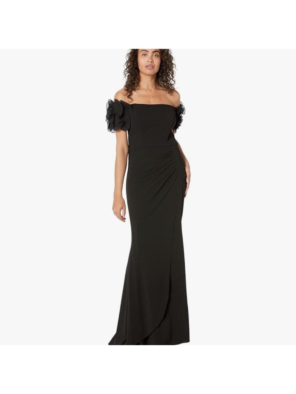 Xscape Womens Off-The-Shoulder Long Evening Dress 6, 12 black maxi